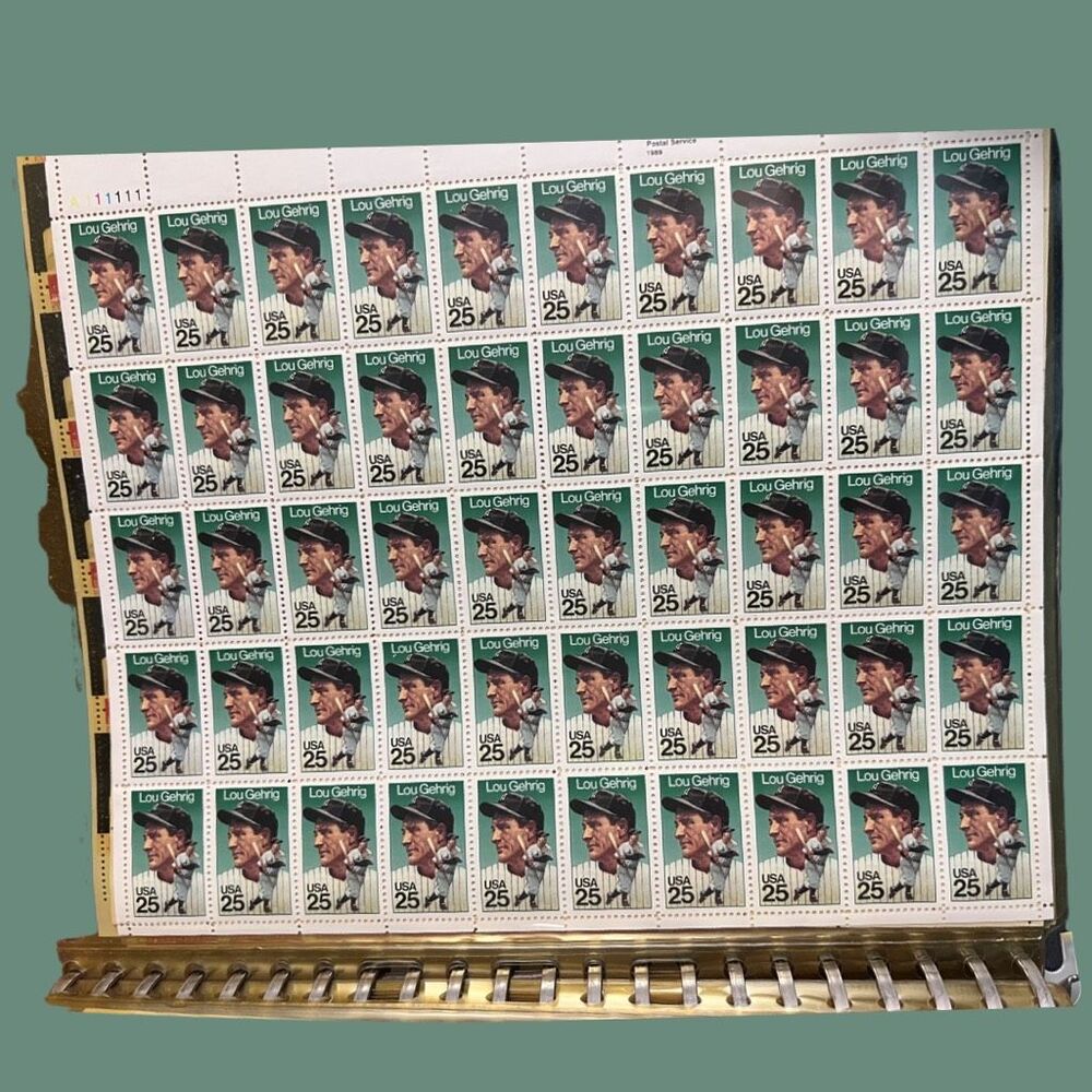 MNH Vintage Complete Lou Gehrig Commemorative Sheet of 50 25c Stamps Scott #2417